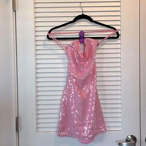 Pink Lace Up Mini Dress - US 4